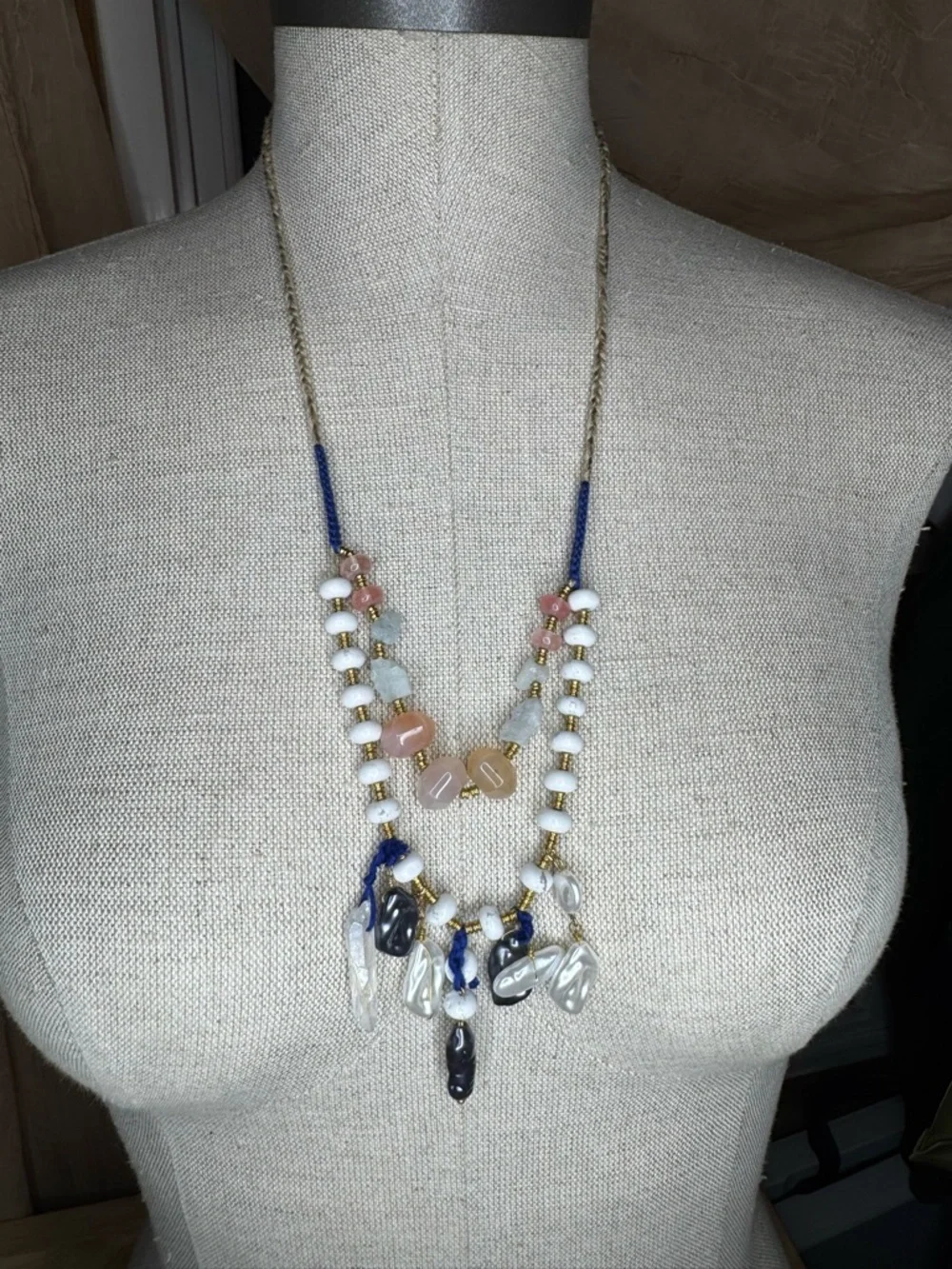 Ariana Ost for Free People Layered Gemstone Pearl Statement Necklace Boho